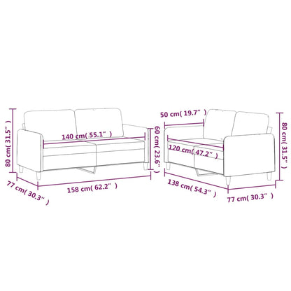 2 pcs conjunto de sofás com almofadões tecido castanho
