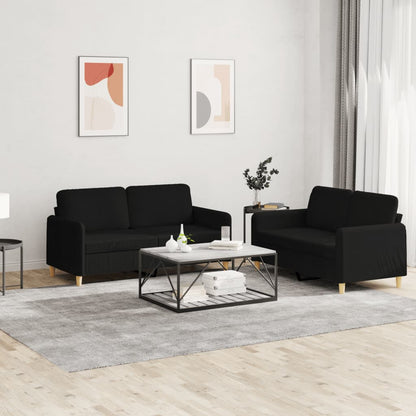2 pcs sofa set with cushions black fabric