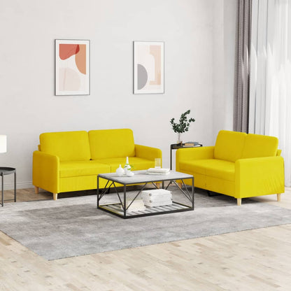 2 pcs sofa set with cushions light yellow fabric