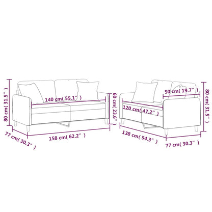 2 pcs conjunto de sofás com almofadas tecido cinzento-claro