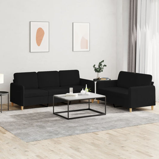 2 pcs sofa set with cushions black fabric
