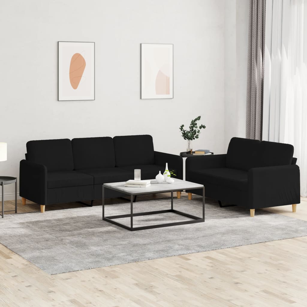 2 pcs sofa set with cushions black fabric
