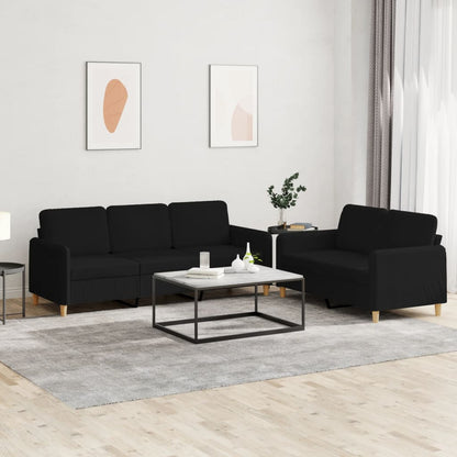 2 pcs sofa set with cushions black fabric