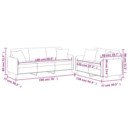 2 pcs conjunto de sofás com almofadas tecido cinzento-claro