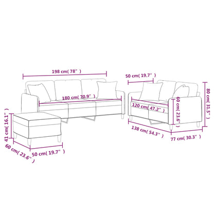 3 pcs conjunto de sofás com almofadas tecido cinzento-claro