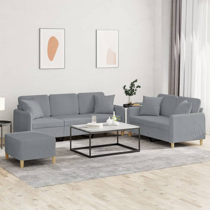 3 pcs conjunto de sofás com almofadas tecido cinzento-claro