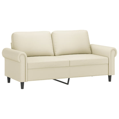 2 pcs conjunto sofás c/ almofadões couro artificial cor creme