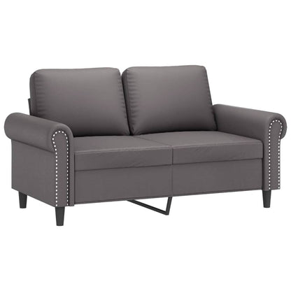 2 pcs conjunto de sofás c/ almofadões couro artificial cinzento