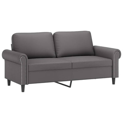 2 pcs conjunto de sofás c/ almofadões couro artificial cinzento
