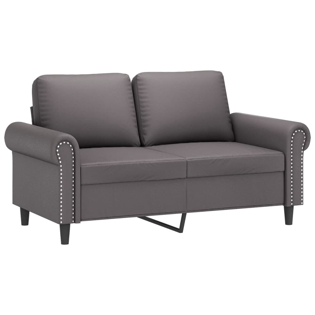 2 pcs conjunto de sofás com almofadas couro artificial cinzento