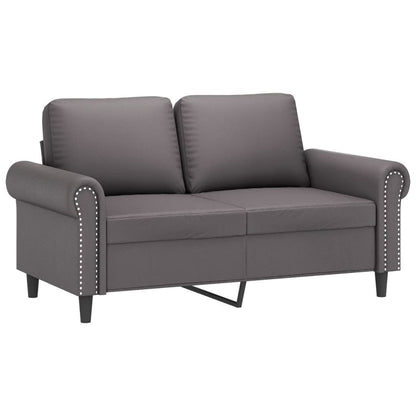 2 pcs conjunto de sofás com almofadas couro artificial cinzento