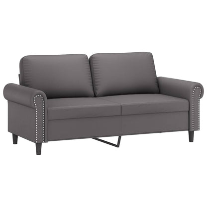 2 pcs conjunto de sofás com almofadas couro artificial cinzento