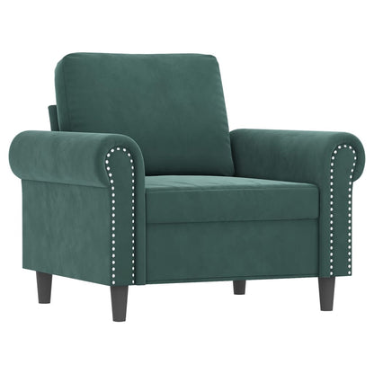 3 pcs conjunto de sofás com almofadões veludo verde-escuro