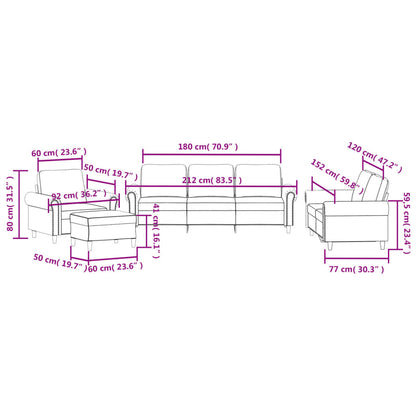 4 pcs conjunto de sofás com almofadões veludo cinzento-claro