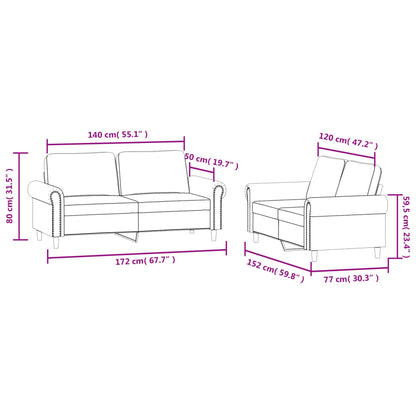 2 pcs conjunto de sofás com almofadões veludo cinzento-claro