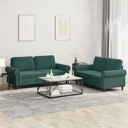 2 pcs sofa set with dark green velvet cushions