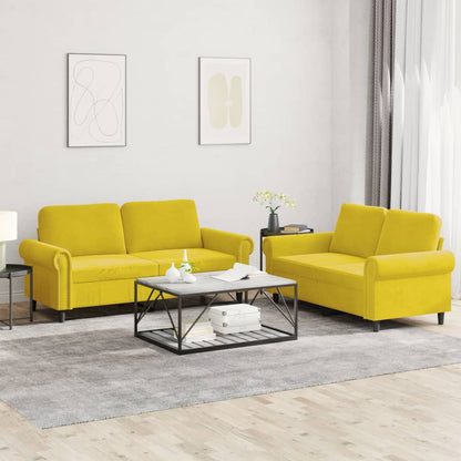 2 pcs sofa set with yellow velvet cushions