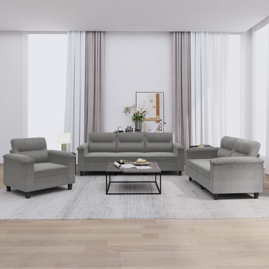 3 pcs conj. sofás c/ almofadões tecido microfibra cinza-escuro