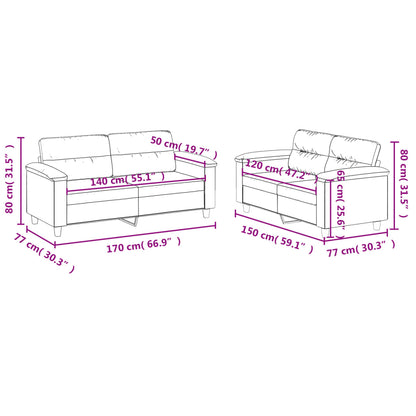 2 pcs conj. sofás c/ almofadões tecido microfibra cinza-escuro