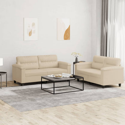 2 pcs conj. sofás c/ almofadões tecido de microfibra cor creme