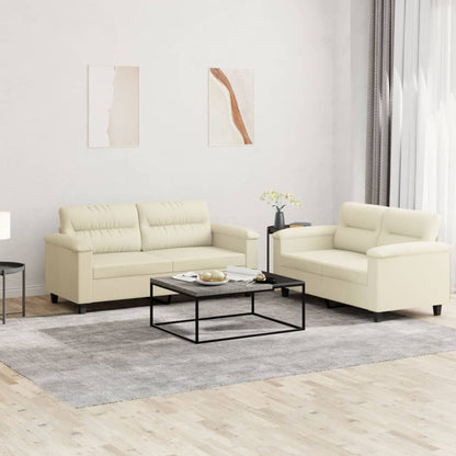 2 pcs sofa set with cushions cream colored artificial leather