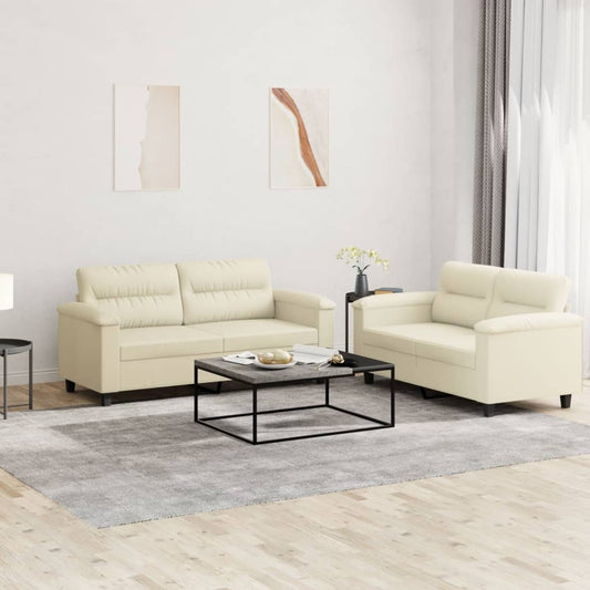 2 pcs sofa set with cushions cream colored artificial leather