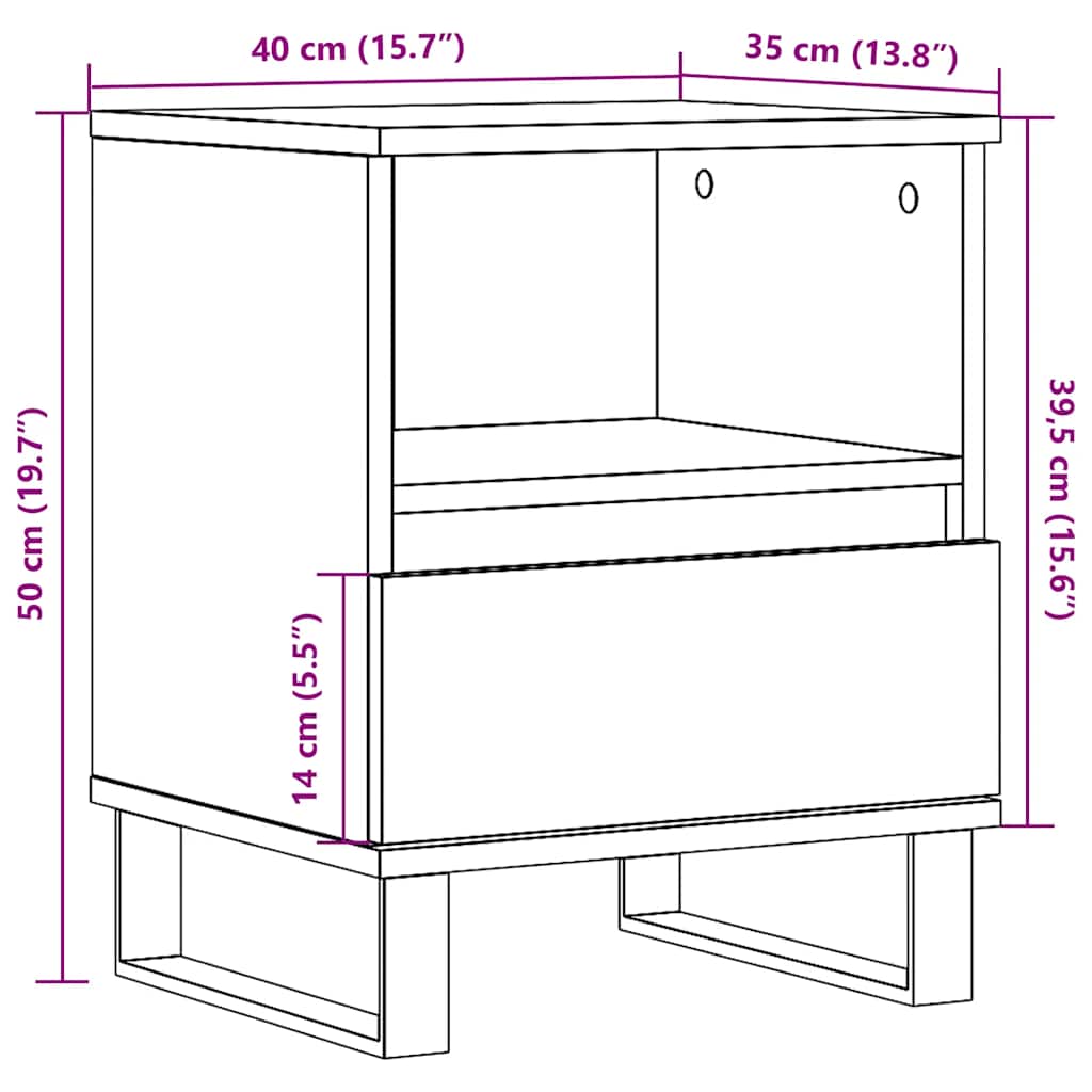 Mesa de cabeceira 40x35x50cm derivados madeira branco brilhante