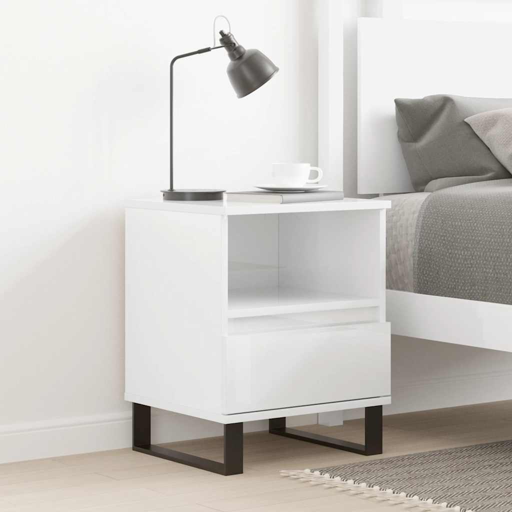 Mesa de cabeceira 40x35x50cm derivados madeira branco brilhante