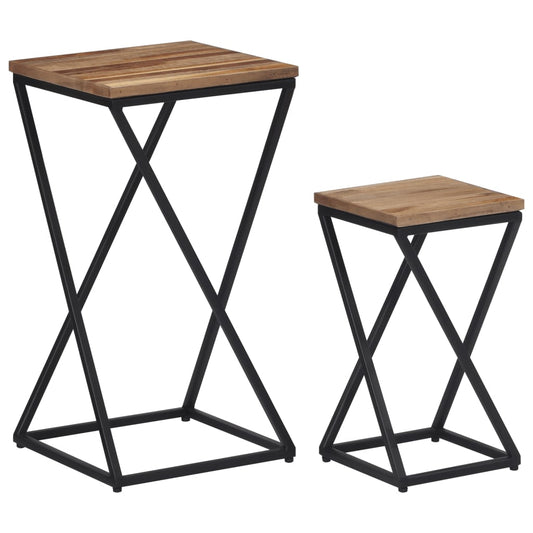Side tables 2 pcs solid reclaimed teak wood
