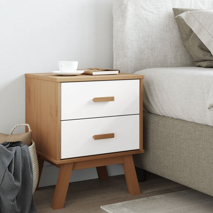 OLDEN bedside table in solid pine wood, white/brown