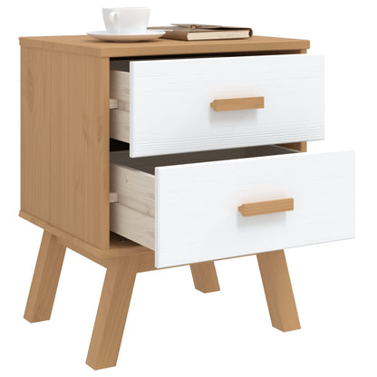 OLDEN bedside table in solid pine wood, white/brown