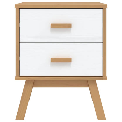 OLDEN bedside table in solid pine wood, white/brown