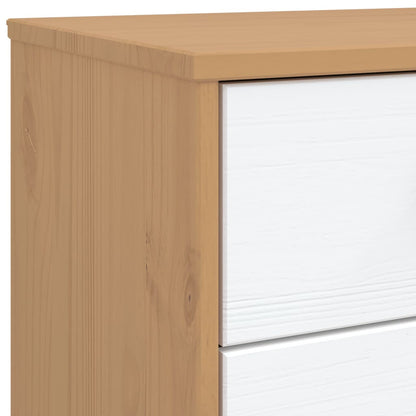 OLDEN bedside table in solid pine wood, white/brown