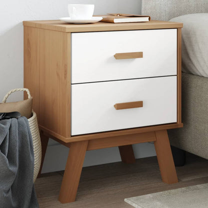 OLDEN bedside table in solid pine wood, white/brown