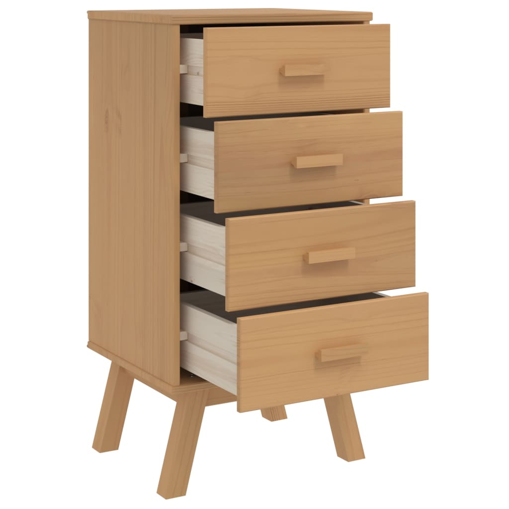 OLDEN bedside table in solid pine wood, brown