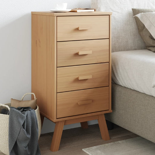 OLDEN bedside table in solid pine wood, brown