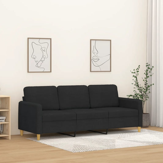 3-seater sofa in black fabric 180 cm