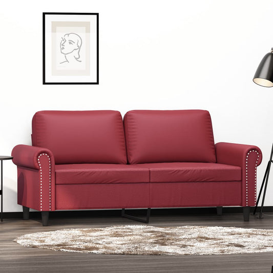 Sofá de 2 lugares 140 cm couro artificial vermelho tinto
