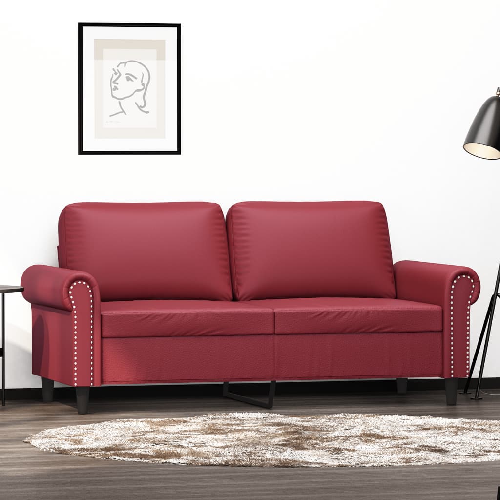 2-seater sofa 140 cm red faux leather