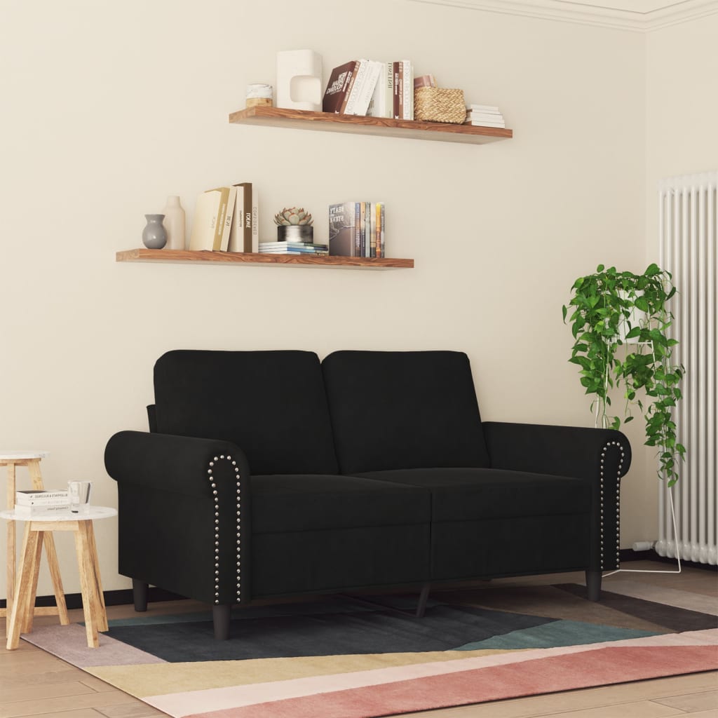 Sofá de 2 lugares veludo 120 cm preto