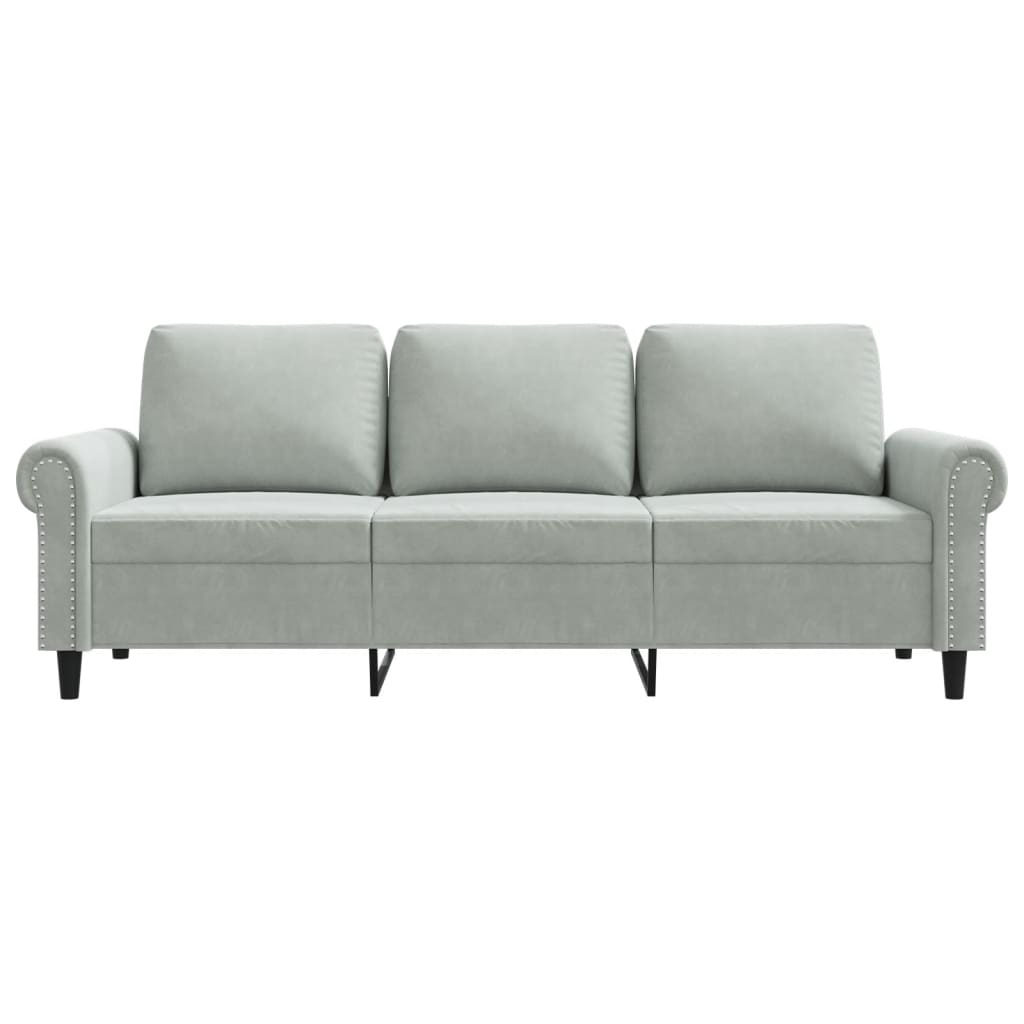 Sofá de 3 lugares 180 cm veludo cinzento-claro