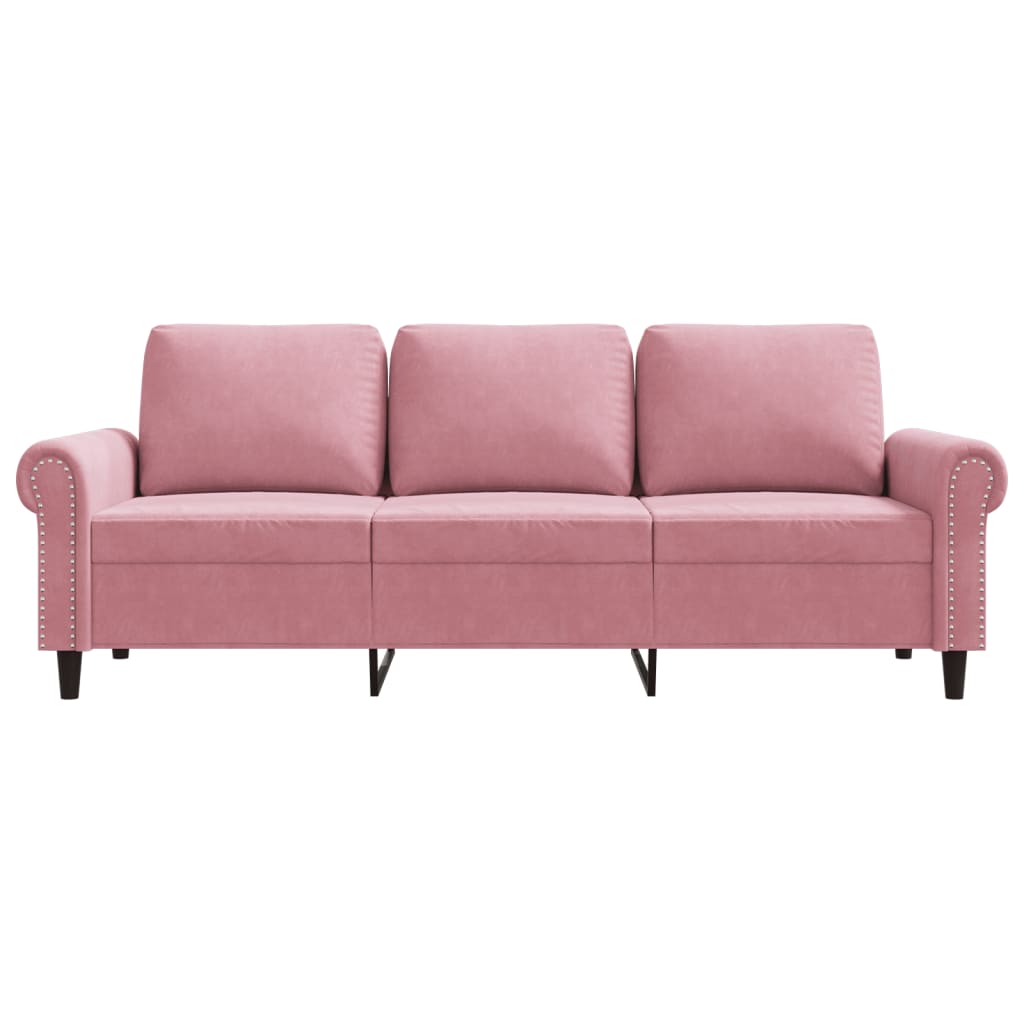 Sofá de 3 lugares 180 cm veludo rosa