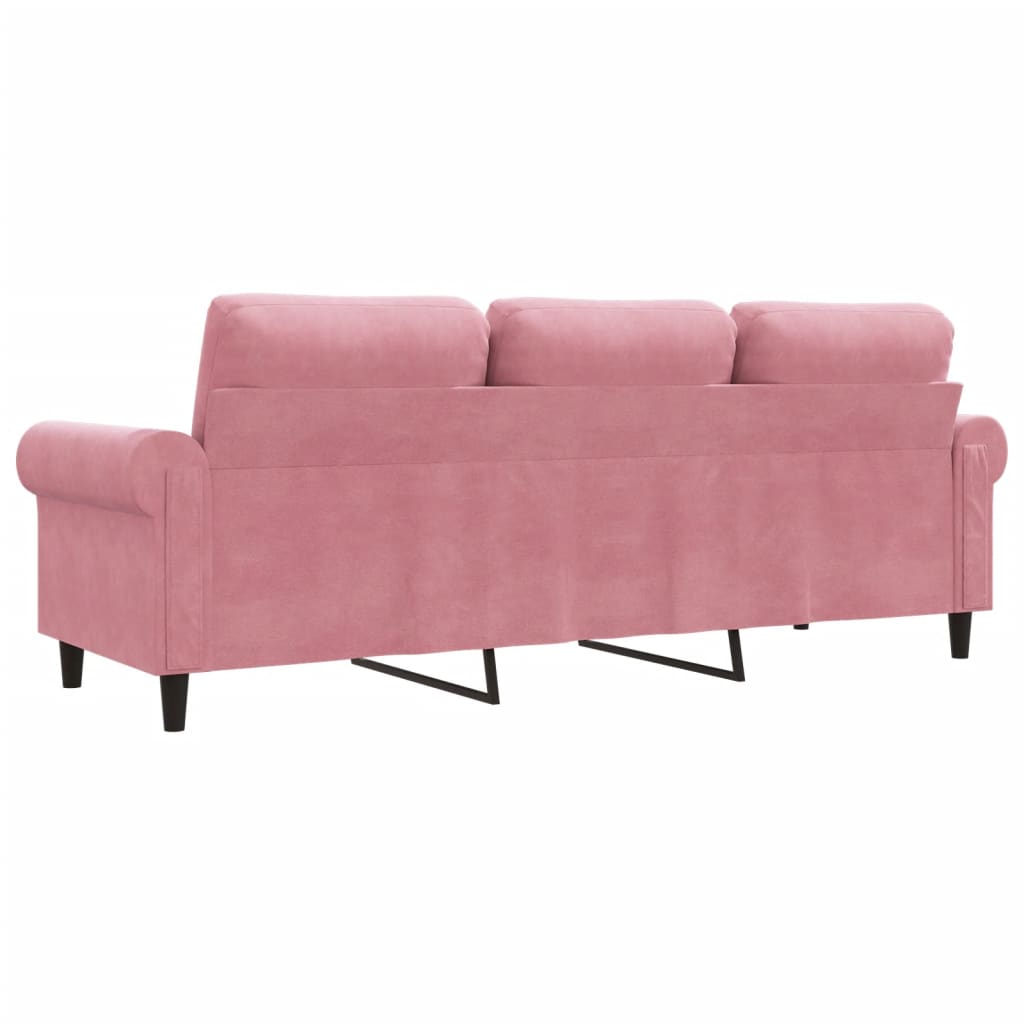 Sofá de 3 lugares 180 cm veludo rosa