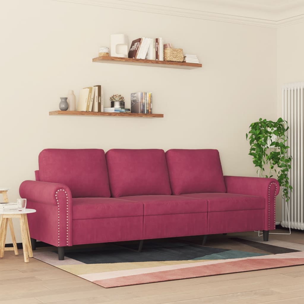 3-seater velvet sofa 180 cm red