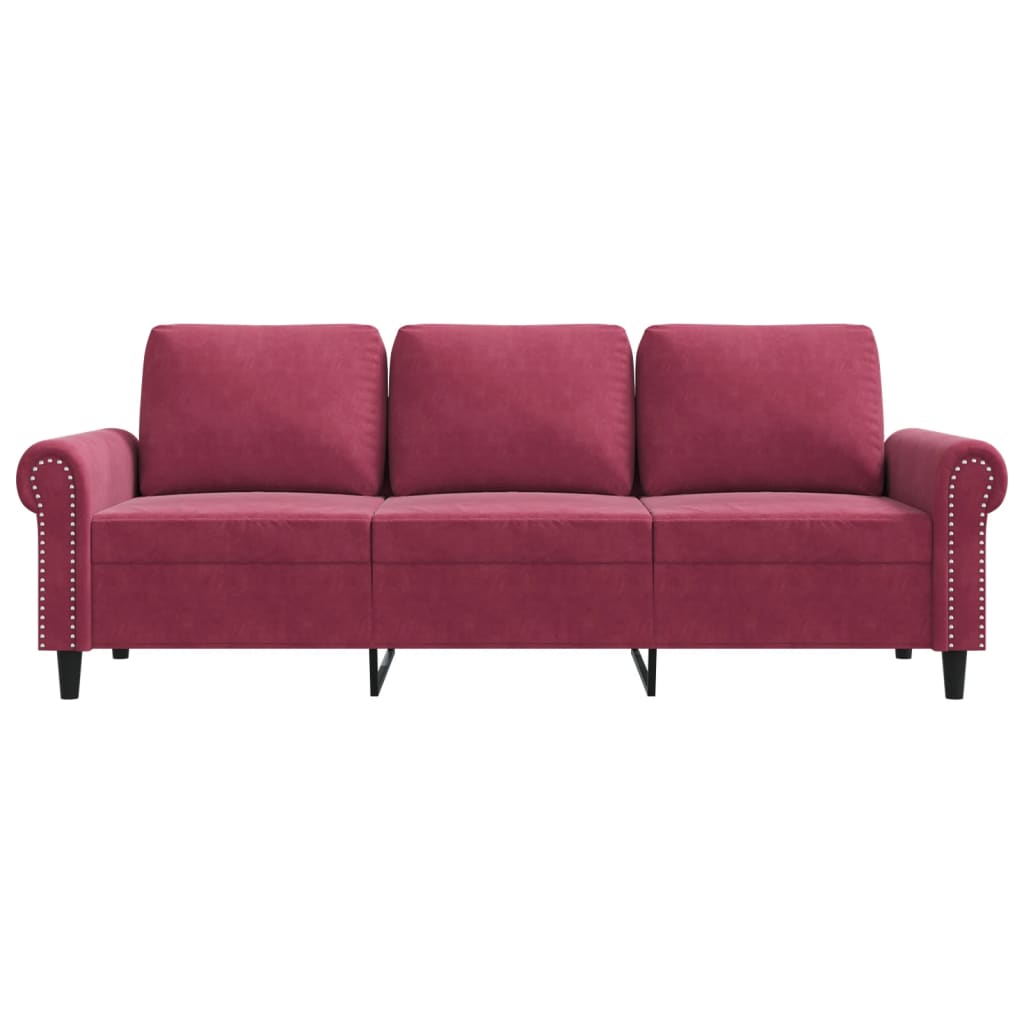 3-seater velvet sofa 180 cm red