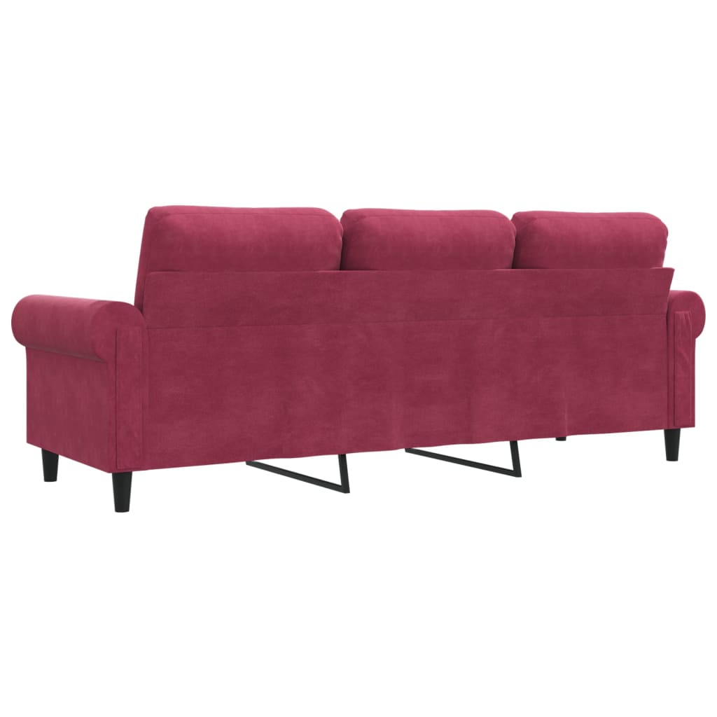 3-seater velvet sofa 180 cm red
