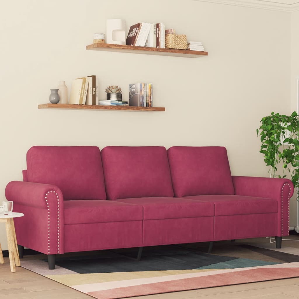 3-seater velvet sofa 180 cm red