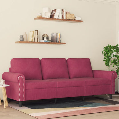 3-seater velvet sofa 180 cm red