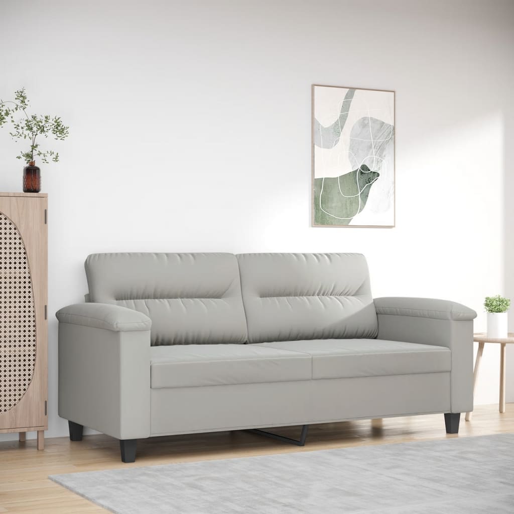 2-seater sofa 140 cm light grey microfibre fabric