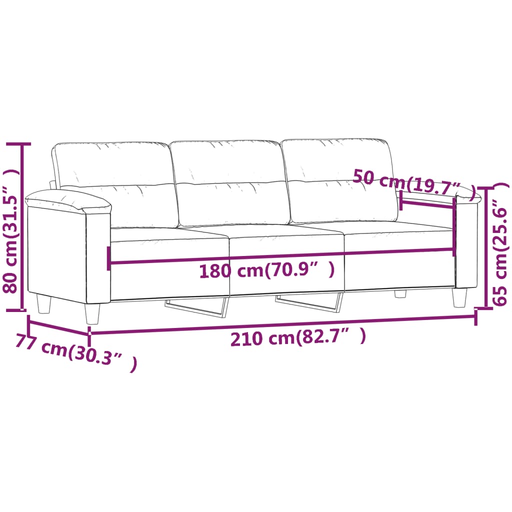 3-seater sofa 180 cm in grey-brown microfibre fabric